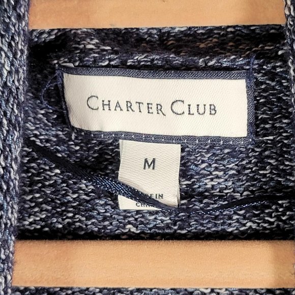 Charter Club Blue Multi Knit Open Cardigan Wide Collar Sweater Women Size M - Picture 3 of 10